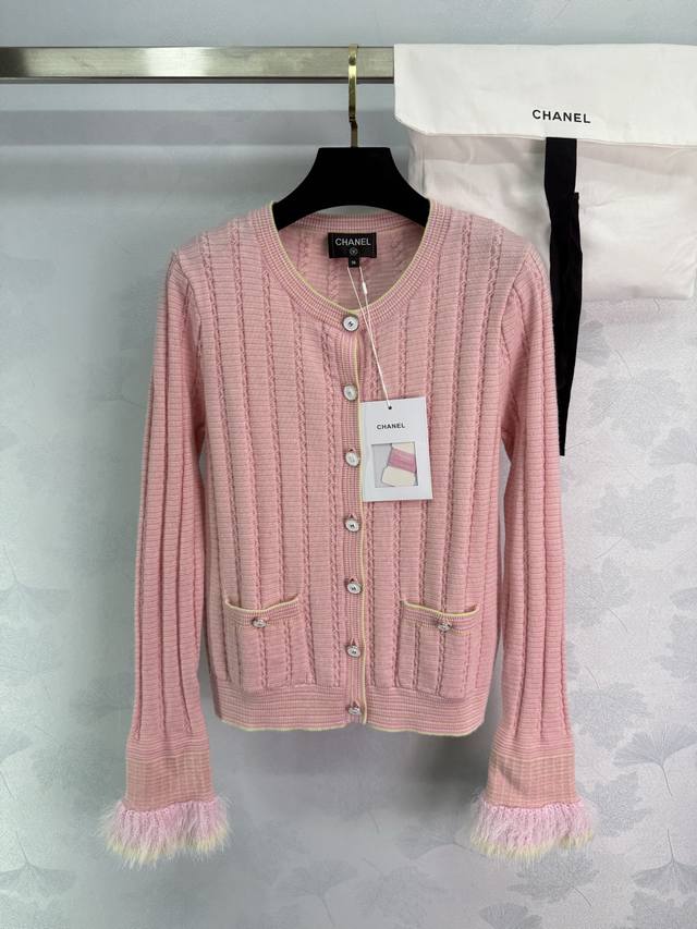 Ch* 2025 Early Fall new striped knitted cardigan! Custom-woven wool yarn, soft,