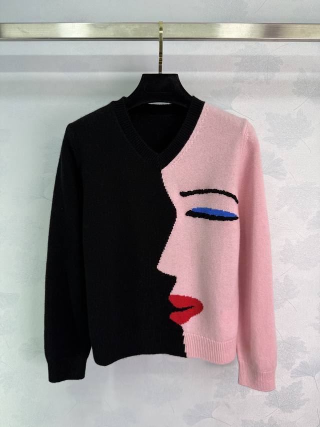 Erdos* 2025 Fall/Winter new abstract face print pullover sweater! Custom-made fr