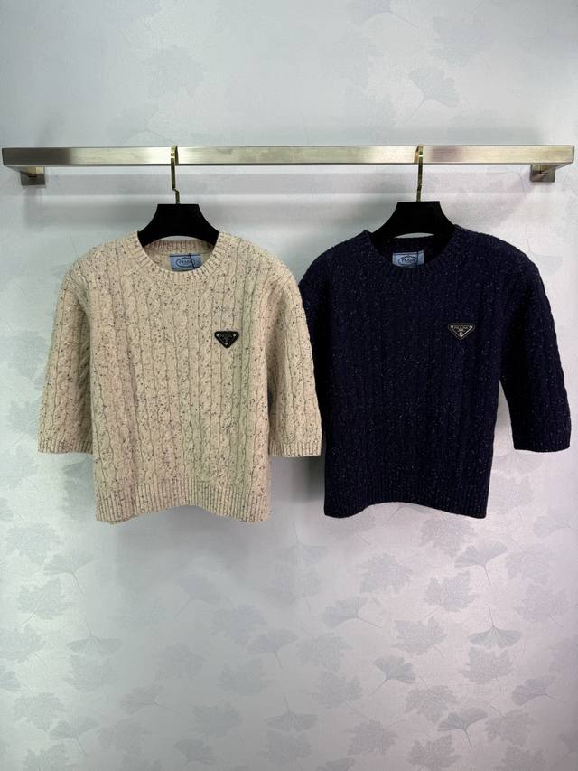 Prad* New 2025 Early Fall glitter sequined knit short-sleeve top! Woven from cus