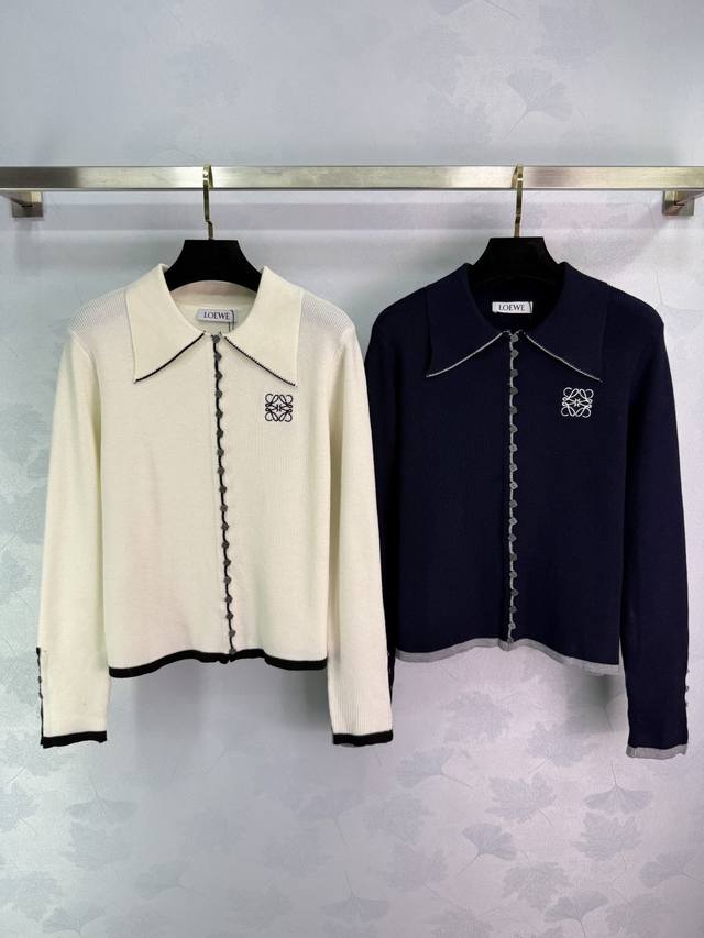 Loew*2025 Early Fall new embroidered totem logo lapel long-sleeved cardigan! Cus