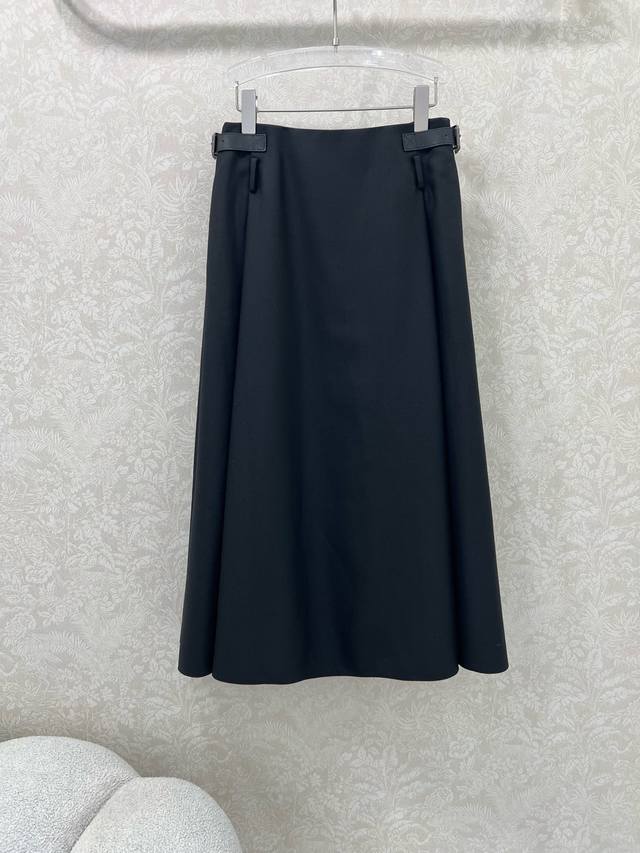 Dio* 25Fw Early Fall new style, silk and wool skirt with a suede waistband buckl