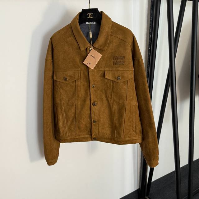 Style No. 20255072 Miumi* New Logo Embroidered Letter Patch Deerskin Long Sleev