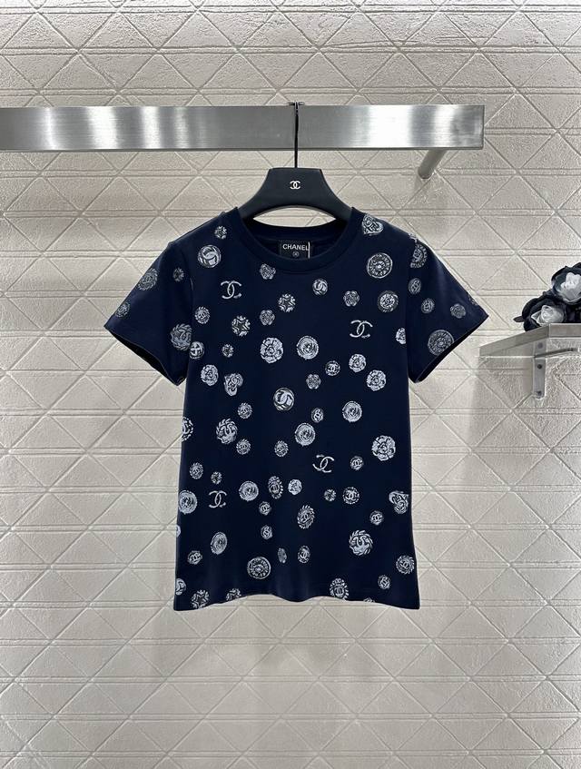 Chane* 2025 New Arrival Camellia Round Neck Short Sleeves Custom Yb Mercerized C