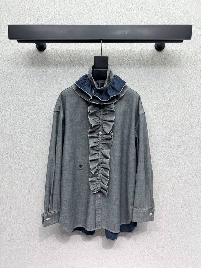 D's Little Bee Ruffled Distressed Denim Shirt ~ A classic, age-defying piece wit