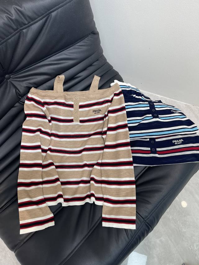 Prad*25 New early fall striped one-shoulder sweater. Loose fit, long sleeves, bu
