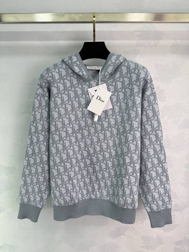 Dio* 2025 Early Fall new monogrammed knitted hooded sweatshirt. Custom-made from