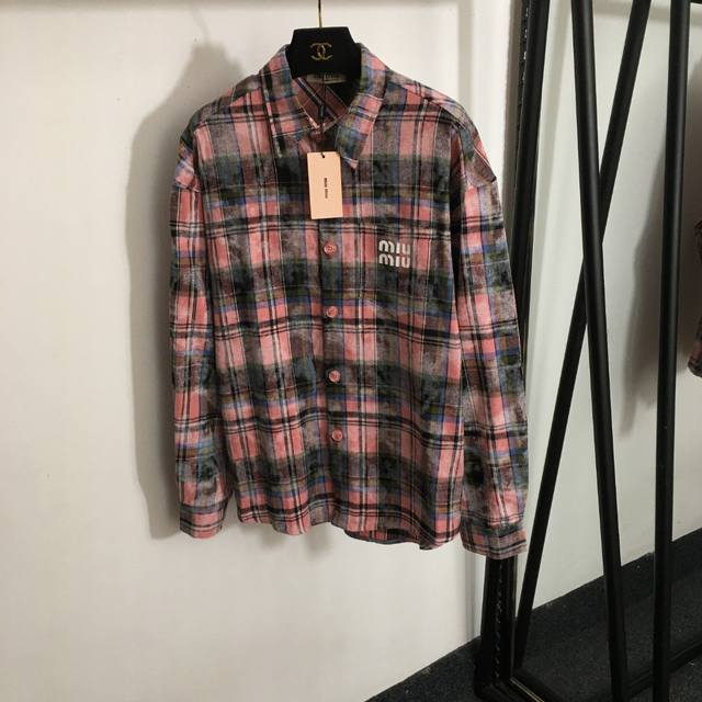 Style No. 5696 Miumi* new long-sleeved cotton shirt with contrasting plaid and