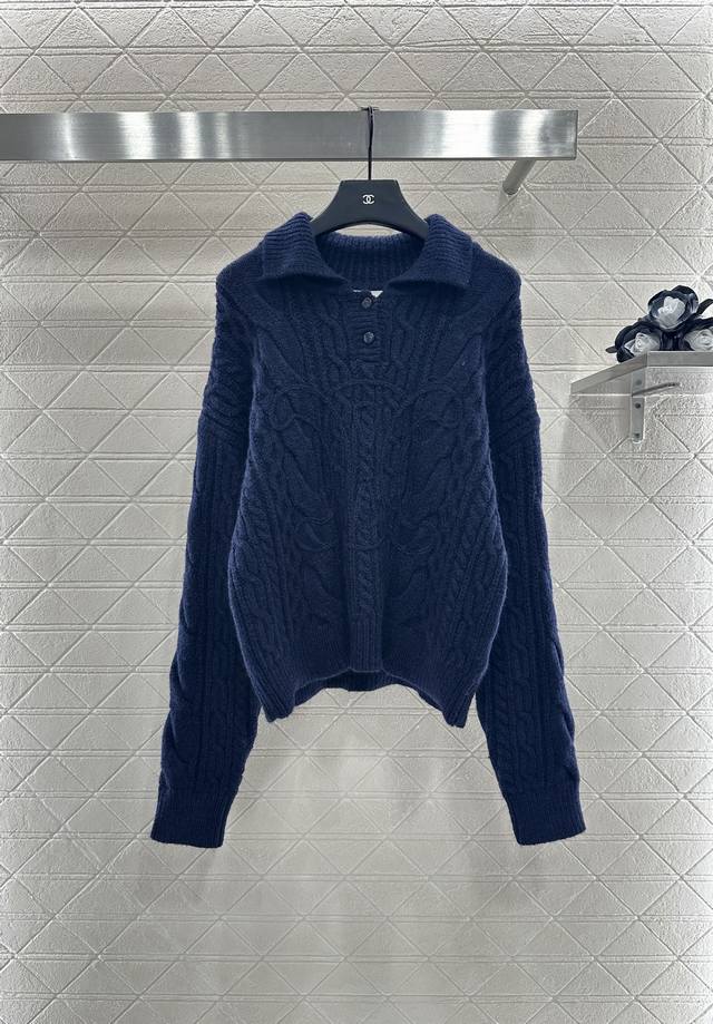 Celin*2025 New Arrival Crochet Arc de Triomphe Lapel Knit Top Custom Yb Cashmere