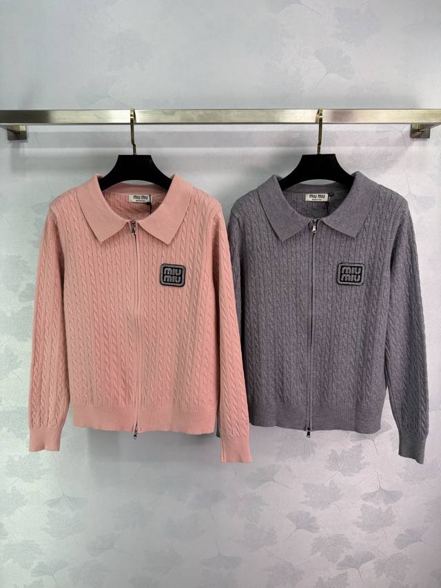 Miumi* 2025 Early Fall new lapel knitted long-sleeved top! Custom-woven from imp