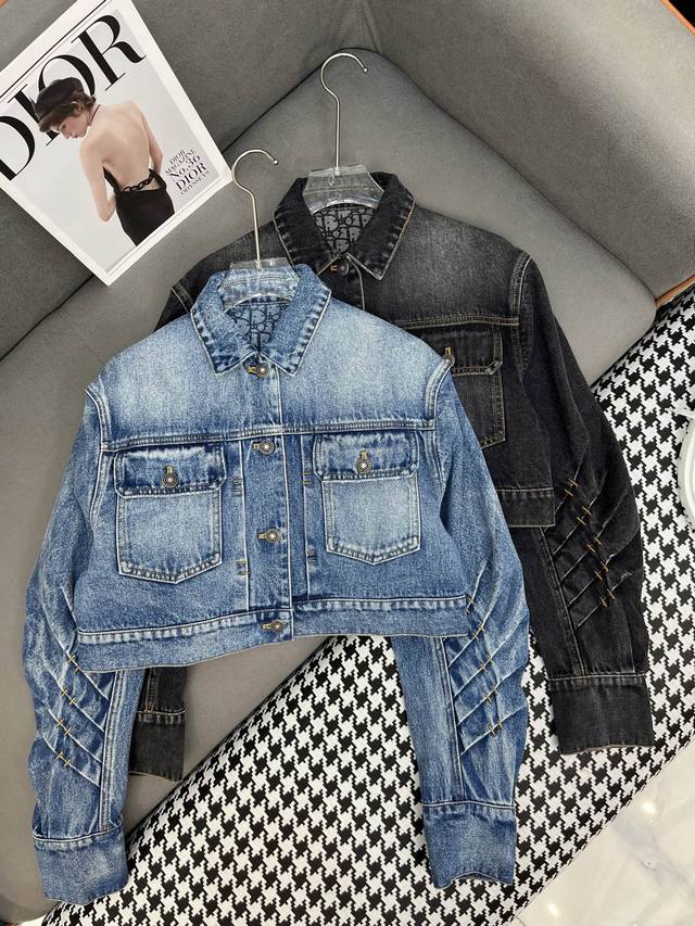 Dio* 25Ss new cropped denim jacket with pleated sleeves, stylish and elegant, av