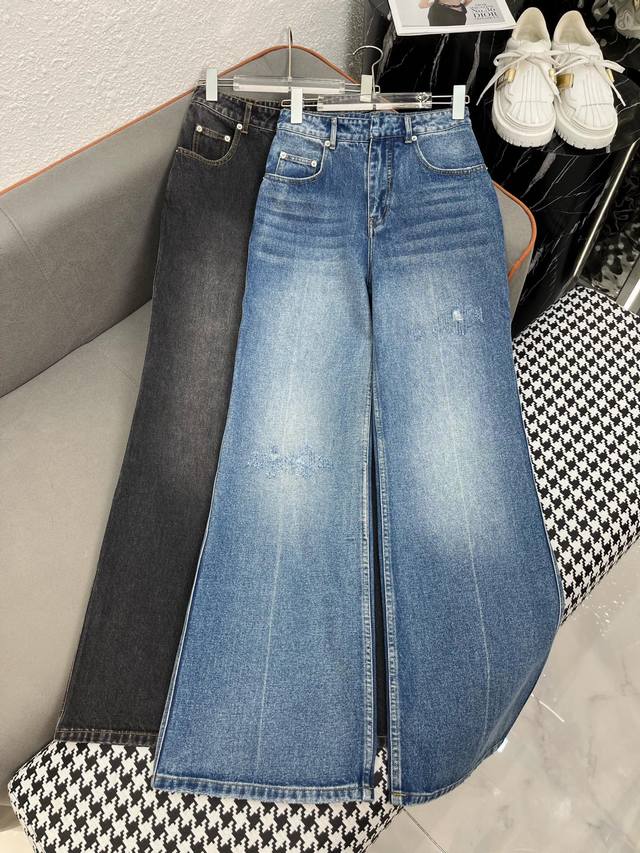 Dio* 25Ss new wide-leg denim pants with printed hems, stylish and elegant, two c