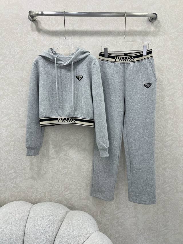 Prad*25 New early fall set, hooded top with webbing hem and slim straight-leg tr