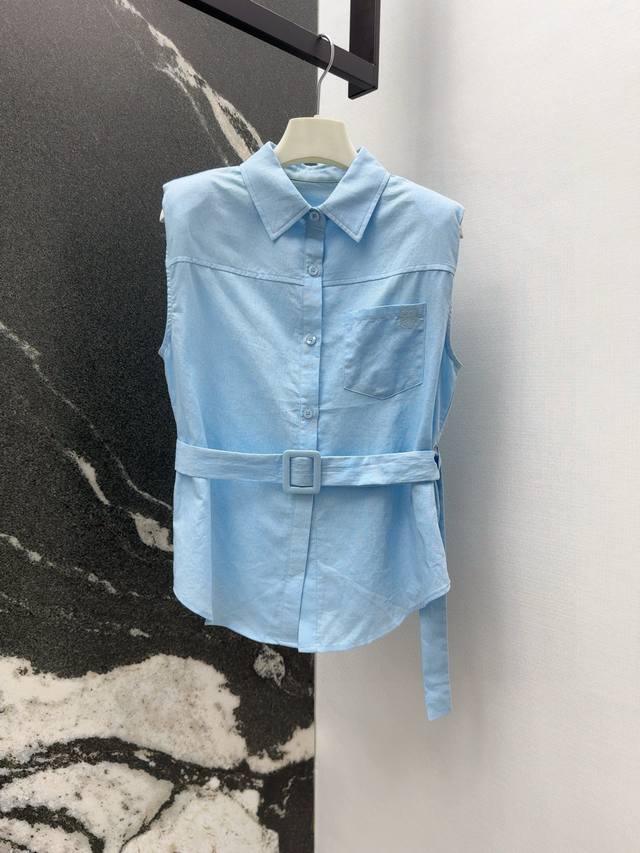 Loe 25Ss Spring/Summer new arrival: cotton and linen tie-waisted sleeveless shir