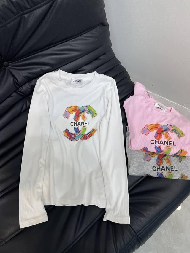 Chane*25 New Fall/Winter Colorful Printed Logo Lettering High-Stretch Long-Sleev