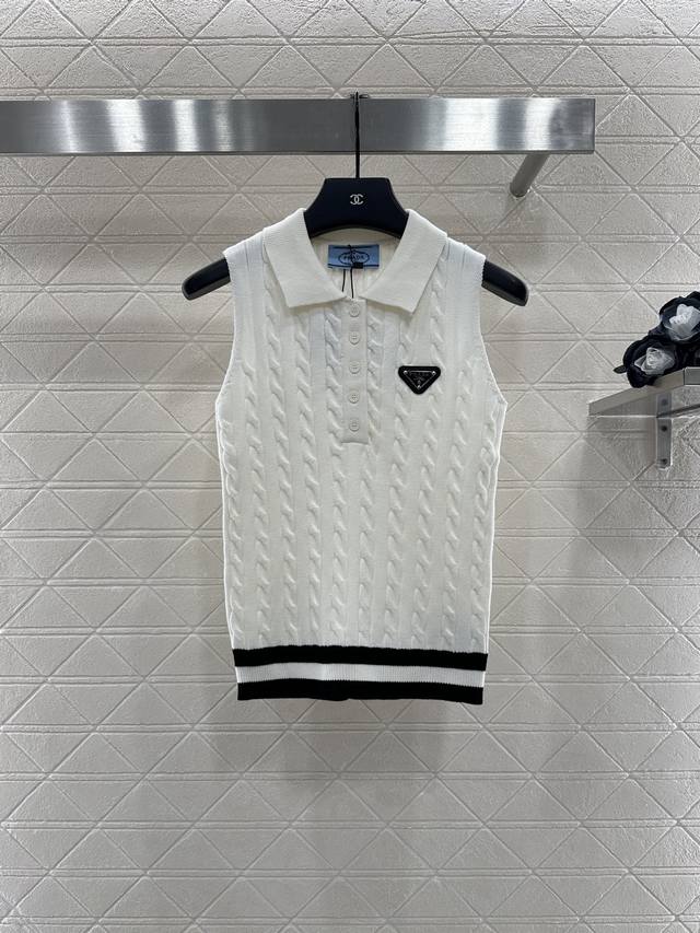 Prad* 2025 New Arrival Cable Knit Lapel Vest. Custom-woven from imported Yb yarn