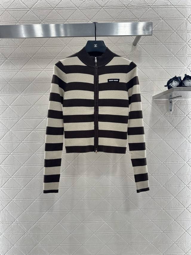 Miumi* 2025 New Arrival: Striped Knit Long-Sleeved Cardigan. Custom-made with Yb