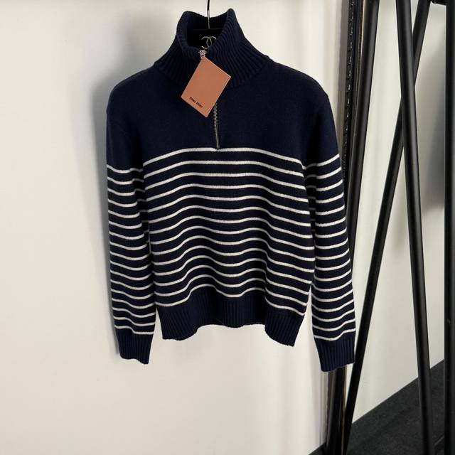 Style No. 20255024 Miumi* new colorblock striped half-zip turtleneck long-sleev