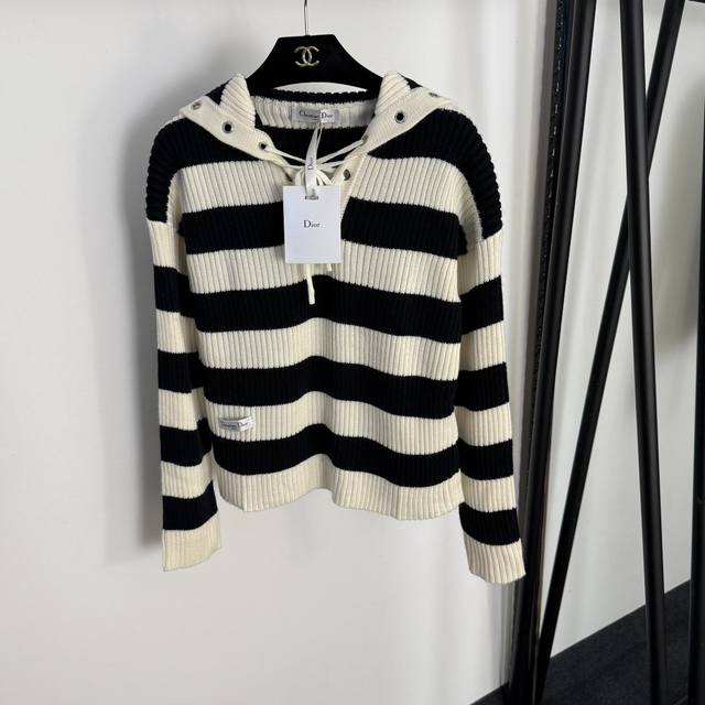 Style No. 20255022 Dio* new navy collar colorblock striped long-sleeved wool sw