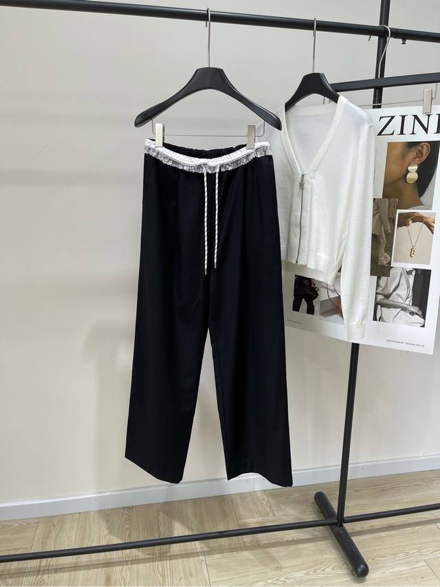 Her black and white lace drawstring suit trousers DDD, fabric: polyester fiber +