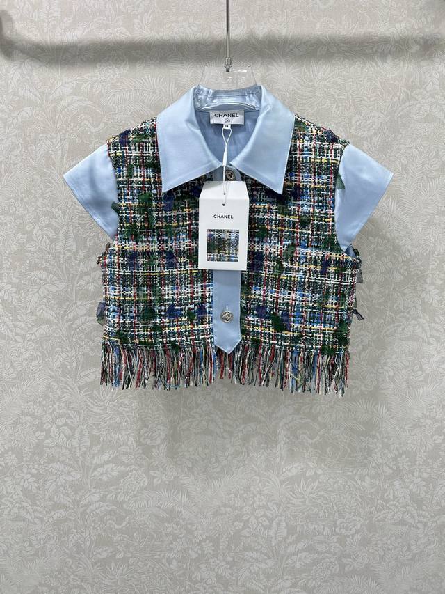 Chan*L 25's new waterfall series colorful woolen fringed short-sleeved vest jack
