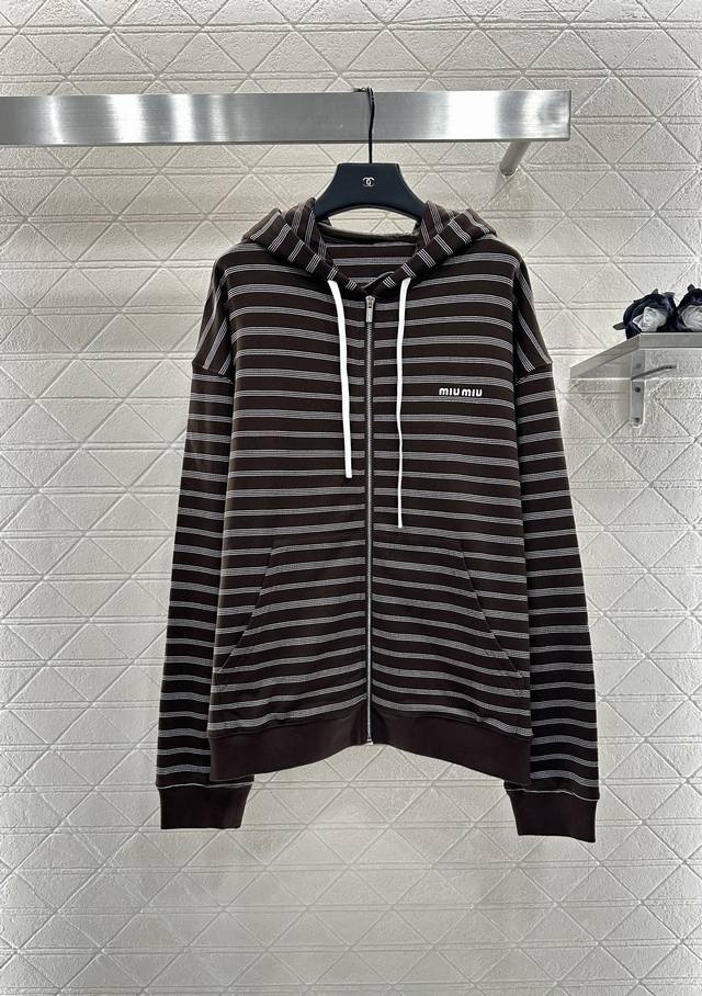 Miumi* 2025 New Arrival: Hooded Zipper Jacket. Made from custom Yb twill cotton,