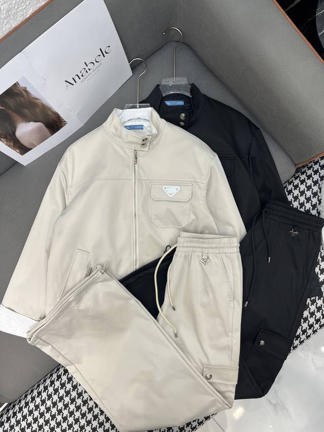 Prad* 25Ss new jacket, coat, casual pants set, classic triangle logo embellishme