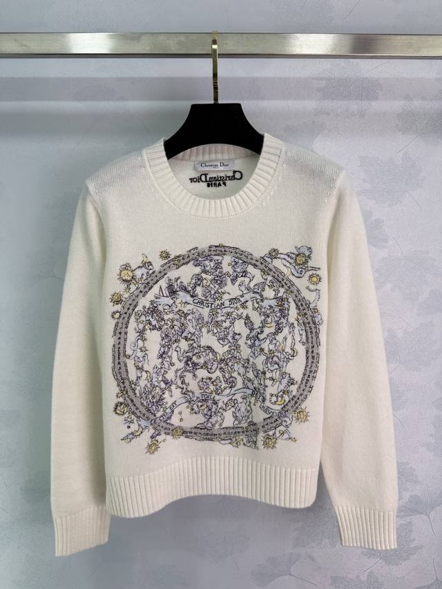 Dio*25 New Early Fall Crew-Neck Sweater. This off-white sweater features a refin
