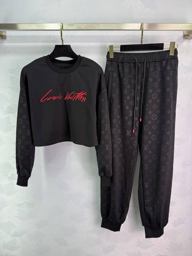 Lou* 2025 new round-neck lettered sweatshirt and trousers set, custom-made with