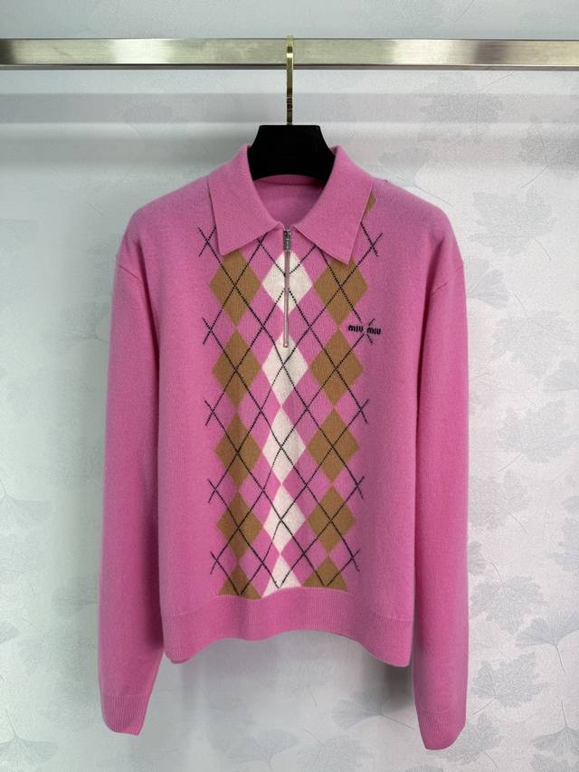 Miumi*25 Early Fall new diamond-shaped lapel Polo long-sleeved YB custom cashmer