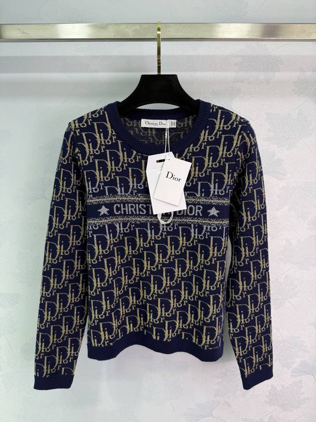 Dio* New 2025 Early Fall knitted long-sleeved sweater with contrasting gold mono