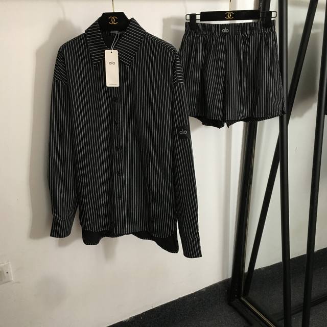 Style No. 20253433 Alo new suit, striped print long-sleeved shirt + shorts, bla