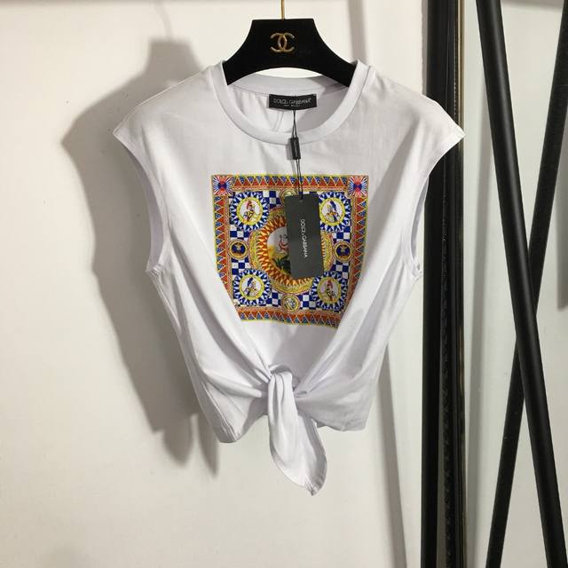 Style No. 5590 Dg* New Year Retro Print Waisted Sleeveless Tank T-shirt, White,