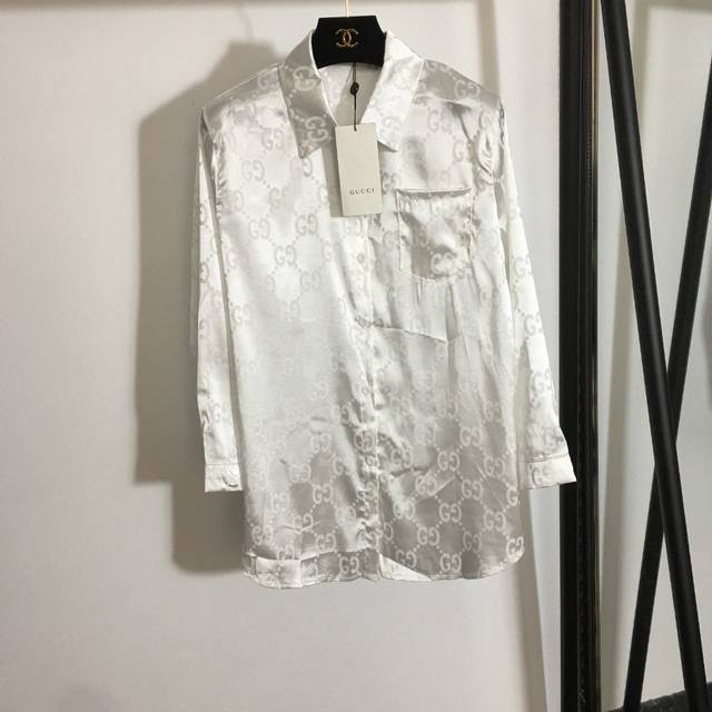 Style No. 2204 Gucc* New Double G Logo All Over Jacquard Lapel Long Sleeve Shir
