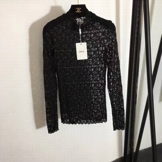 Style No. 1089 Dio* new lace see-through half-high collar long-sleeved base shi