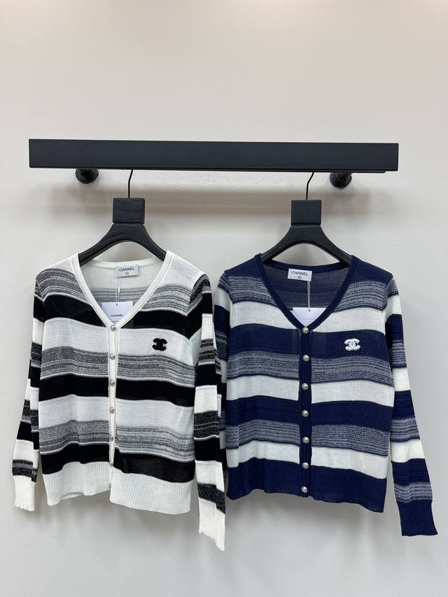 Chane*25's latest early fall collection! This contrasting striped knitted V-neck