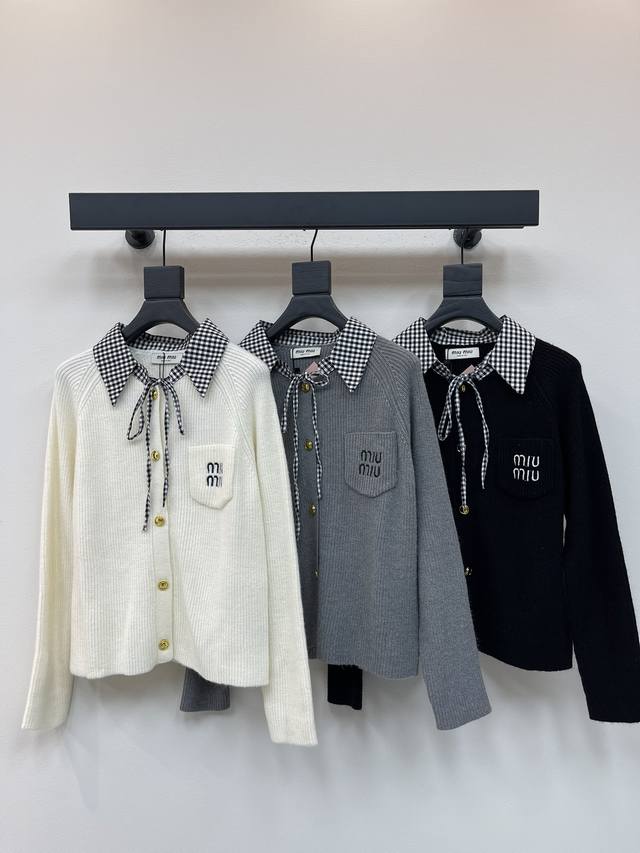 Miumi*25's new early fall color-contrast lapel knitted long-sleeved cardigan! Cr