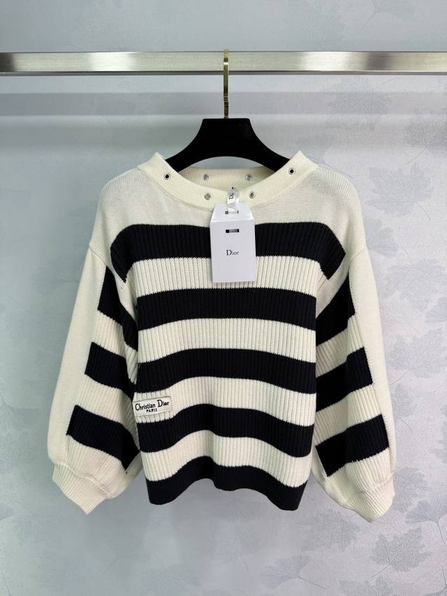 Dio* Striped round neck pullover with lantern sleeves, lazy French style, the st