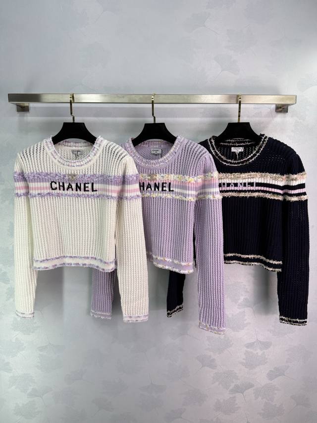 Ch*25 New early fall knitted crew neck top with letter embroidery and colorful s