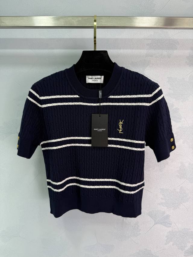 Ysl* 2025 Early Fall new round-neck striped knit top, custom-made in premium sil