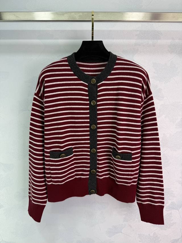 Lp*25 New autumn and winter striped knitted cardigan with metal buttons and deco
