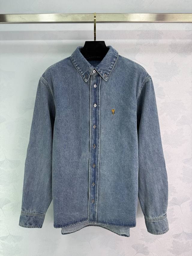 Ami*2025 Early Fall New Retro Washed Denim Shirt Custom Yb Twill Cotton Denim Ma