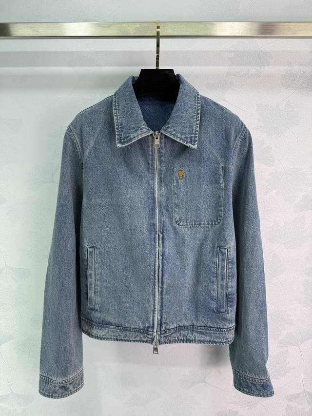 Ami*2025 Early Fall New Retro Washed Denim Jacket Custom Yb Twill Cotton Denim M
