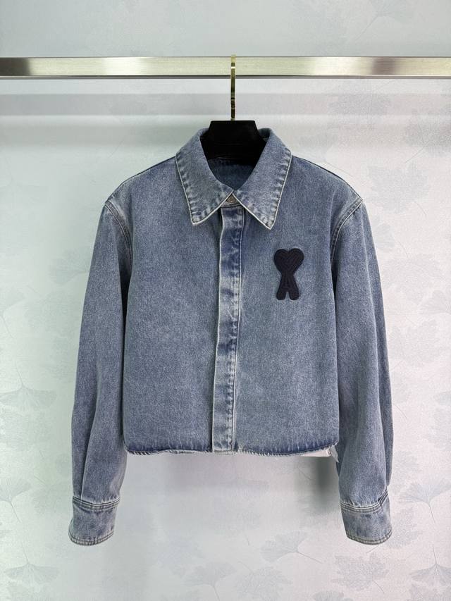 Ami*2025 New Arrival: Short Logo Denim Shirt Jacket Custom Yb Cotton Twill Denim