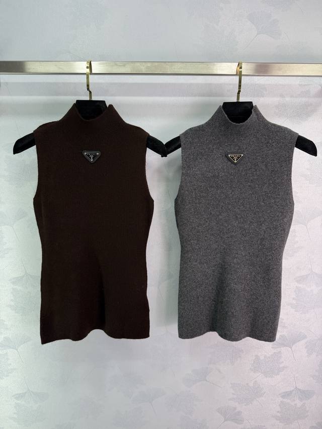 Prad* 2025 Early Fall new stand-up collar knitted vest! Custom-made silk wool ma