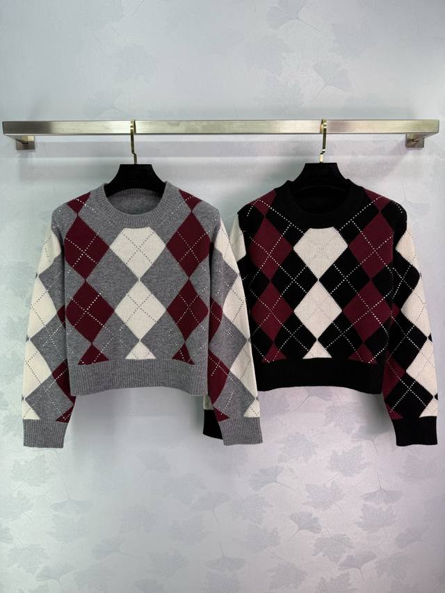 Niche*2025 Early Fall new diamond-patterned round-neck knit top. Custom-woven wo