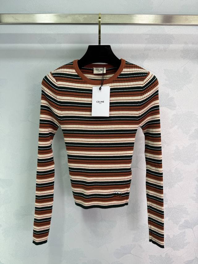Ce* 2025 Early Fall new striped knitted long-sleeved top! Crafted from custom wo