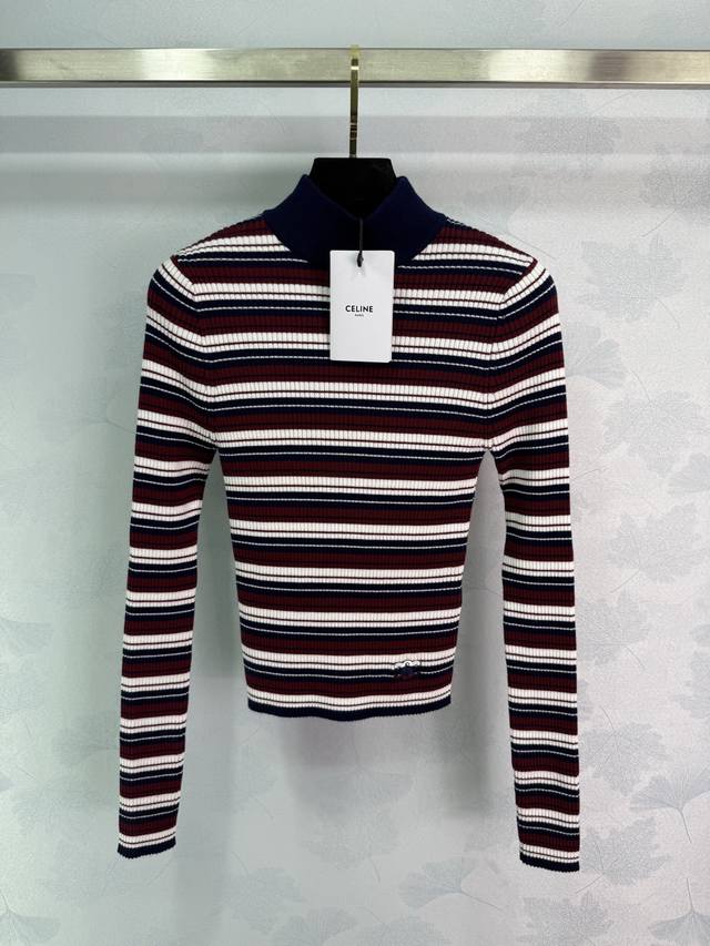 Ce* 2025 Early Fall new striped knitted long-sleeved top! Crafted from custom wo