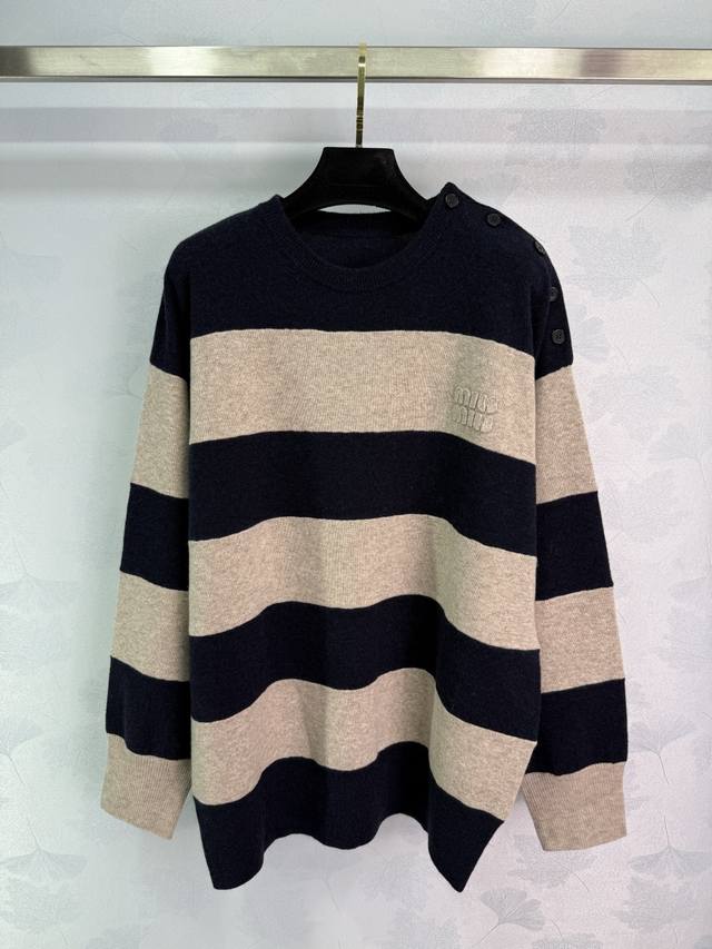 Miumi* 2025 Early Fall new contrast striped knit long-sleeve top! Custom importe