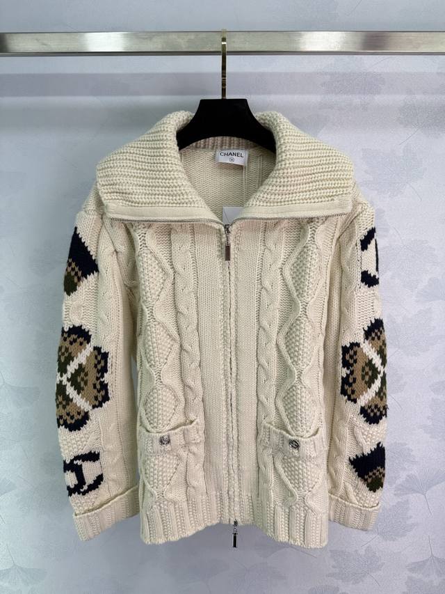 Chane*2025 new style zippered crochet cardigan, custom-woven from Yb wool yarn f