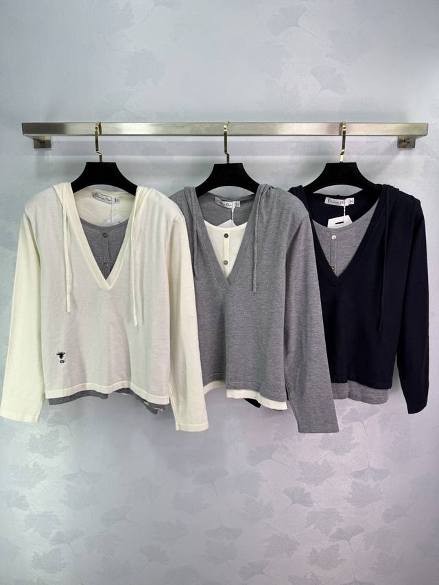 Dio*25's new early fall faux two-piece hooded sweater features a base layer as a